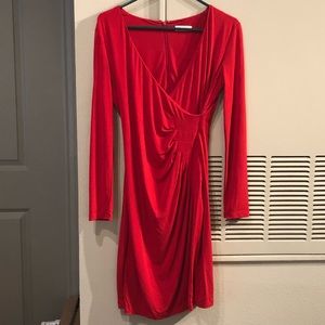 Red long sleeve stretchy Calvin Klein dress